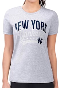 4Her New York Yankees Womens Grey Filigree Fitted Design Short Sleeve T-Shirt