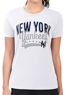 4Her New York Yankees Womens White Filigree Fitted Short Sleeve T-Shirt