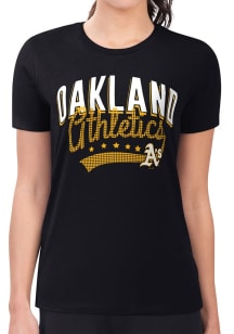 4Her Oakland Athletics Womens Black Filigree Fitted Design Short Sleeve T-Shirt