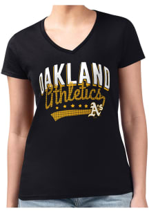 4Her Oakland Athletics Womens Black Filigree Fitted Short Sleeve T-Shirt