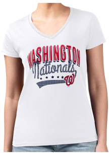 4Her Washington Nationals Womens White Filigree Fitted Design Short Sleeve T-Shirt