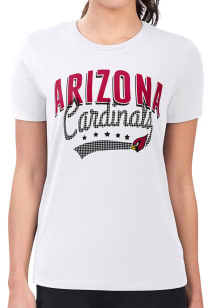 4Her Arizona Cardinals Womens White Filigree Fitted Design Short Sleeve T-Shirt