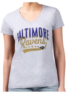 4Her Baltimore Ravens Womens Grey Filigree Fitted Design Short Sleeve T-Shirt