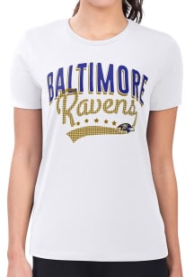 4Her Baltimore Ravens Womens White Filigree Fitted Design Short Sleeve T-Shirt