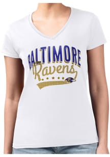 4Her Baltimore Ravens Womens White Filigree Fitted Short Sleeve T-Shirt