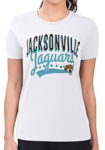 4Her Jacksonville Jaguars Womens White Filigree Fitted Design Short Sleeve T-Shirt