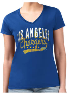 4Her Los Angeles Chargers Womens Blue Filigree Fitted Design Short Sleeve T-Shirt