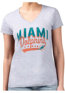 4Her Miami Dolphins Womens Grey Filigree Fitted Short Sleeve T-Shirt