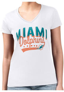 4Her Miami Dolphins Womens White Filigree Fitted Design Short Sleeve T-Shirt