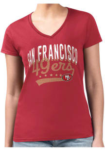 4Her San Francisco 49ers Womens Red Filigree Fitted Design Short Sleeve T-Shirt