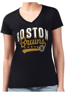 4Her Boston Bruins Womens Black Filigree Fitted Short Sleeve T-Shirt