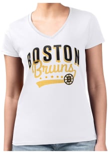 4Her Boston Bruins Womens White Filigree Fitted Design Short Sleeve T-Shirt