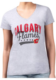 4Her Calgary Flames Womens Grey Filigree Fitted Short Sleeve T-Shirt