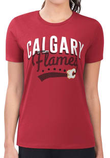 4Her Calgary Flames Womens Red Filigree Fitted Design Short Sleeve T-Shirt