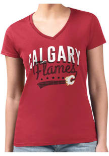 4Her Calgary Flames Womens Red Filigree Fitted Short Sleeve T-Shirt