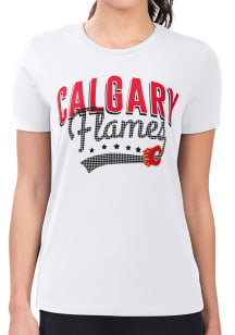 4Her Calgary Flames Womens White Filigree Fitted Short Sleeve T-Shirt