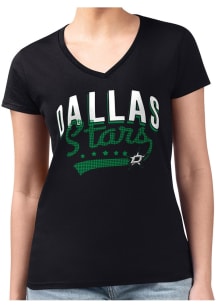 4Her Dallas Stars Womens Black Filigree Fitted Design Short Sleeve T-Shirt