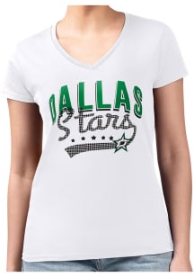 4Her Dallas Stars Womens White Filigree Fitted Design Short Sleeve T-Shirt