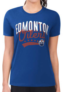 4Her Edmonton Oilers Womens Blue Filigree Fitted Short Sleeve T-Shirt