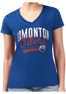 4Her Edmonton Oilers Womens Blue Filigree Fitted Design Short Sleeve T-Shirt