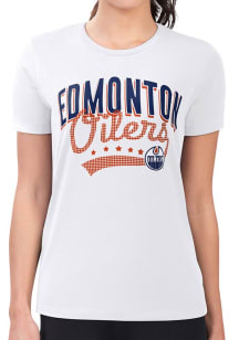 4Her Edmonton Oilers Womens White Filigree Fitted Short Sleeve T-Shirt