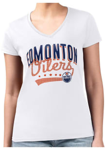 4Her Edmonton Oilers Womens White Filigree Fitted Design Short Sleeve T-Shirt