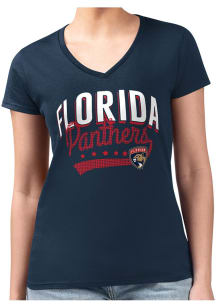 4Her Florida Panthers Womens Navy Blue Filigree Fitted Short Sleeve T-Shirt