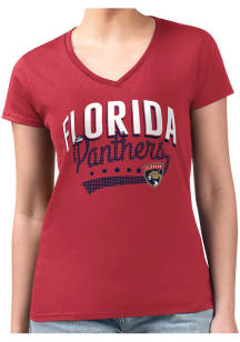 4Her Florida Panthers Womens Red Filigree Fitted Design Short Sleeve T-Shirt