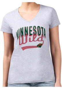 4Her Minnesota Wild Womens Grey Filigree Fitted Short Sleeve T-Shirt