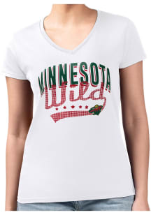 4Her Minnesota Wild Womens White Filigree Fitted Design Short Sleeve T-Shirt