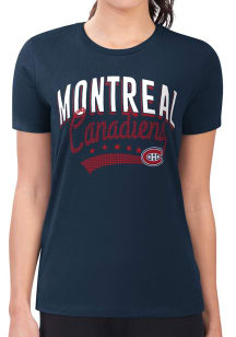 4Her Montreal Canadiens Womens Navy Blue Filigree Fitted Short Sleeve T-Shirt