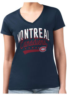 4Her Montreal Canadiens Womens Navy Blue Filigree Fitted Design Short Sleeve T-Shirt