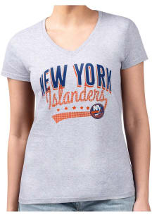 4Her New York Islanders Womens Grey Filigree Fitted Design Short Sleeve T-Shirt