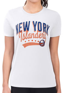 4Her New York Islanders Womens White Filigree Fitted Design Short Sleeve T-Shirt