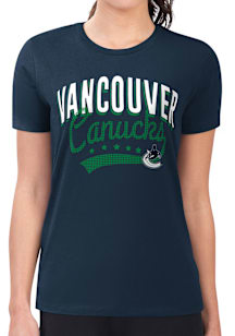 4Her Vancouver Canucks Womens Navy Blue Filigree Fitted Short Sleeve T-Shirt