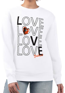 4Her Baltimore Orioles Womens White Love Crew Sweatshirt