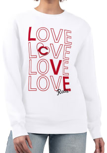 4Her Cincinnati Reds Womens White Love Crew Sweatshirt