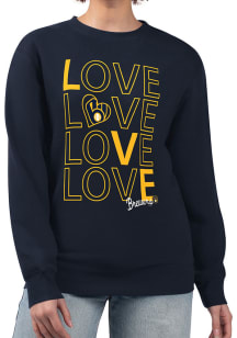 4Her Milwaukee Brewers Womens Navy Blue Love Crew Sweatshirt