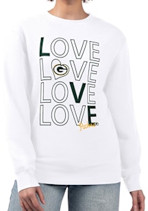 4Her Green Bay Packers Womens White Love Crew Sweatshirt
