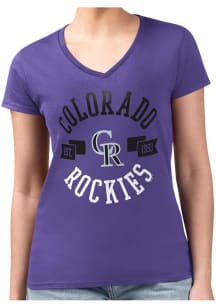 4Her Colorado Rockies Womens Purple City Fitted Design Short Sleeve T-Shirt