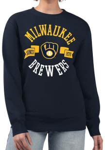 4Her Milwaukee Brewers Womens Navy Blue City Crew Sweatshirt