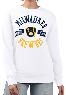 4Her Milwaukee Brewers Womens White City Crew Sweatshirt