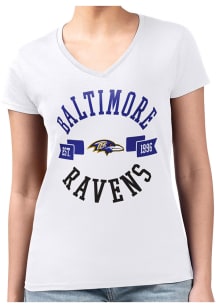 4Her Baltimore Ravens Womens White City Fitted Design Short Sleeve T-Shirt