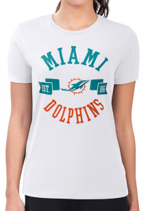 4Her Miami Dolphins Womens White City Fitted Design Short Sleeve T-Shirt