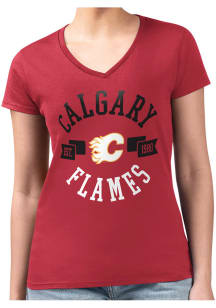 4Her Calgary Flames Womens Red City Fitted Design Short Sleeve T-Shirt