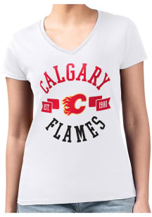 4Her Calgary Flames Womens White City Fitted Design Short Sleeve T-Shirt