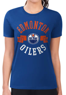 4Her Edmonton Oilers Womens Blue City Fitted Design Short Sleeve T-Shirt