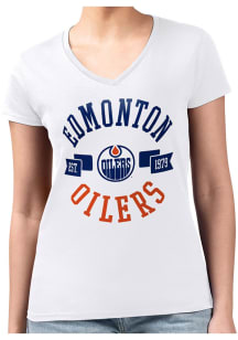 4Her Edmonton Oilers Womens White City Fitted Short Sleeve T-Shirt