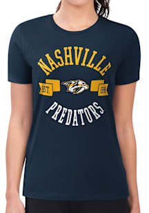 4Her Nashville Predators Womens Navy Blue City Fitted Design Short Sleeve T-Shirt