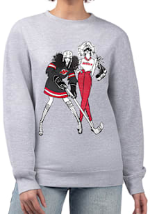4Her New Jersey Devils Womens Grey Hockey Girls Crew Sweatshirt